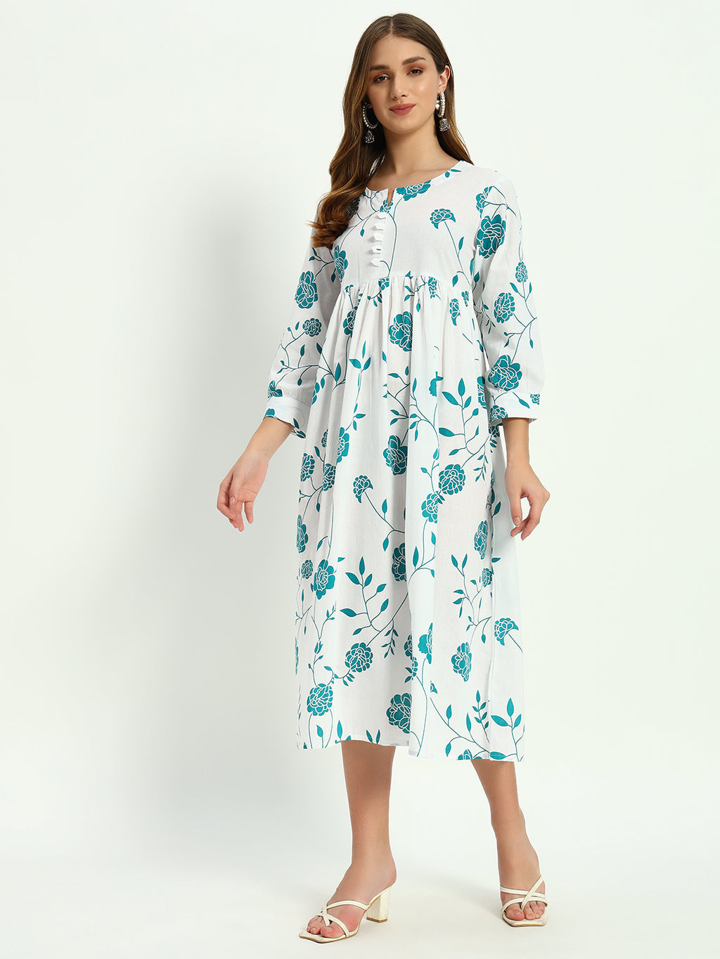 Ethnic Motifs Floral Printed Tiered Fit & Flare Ethnic Dress