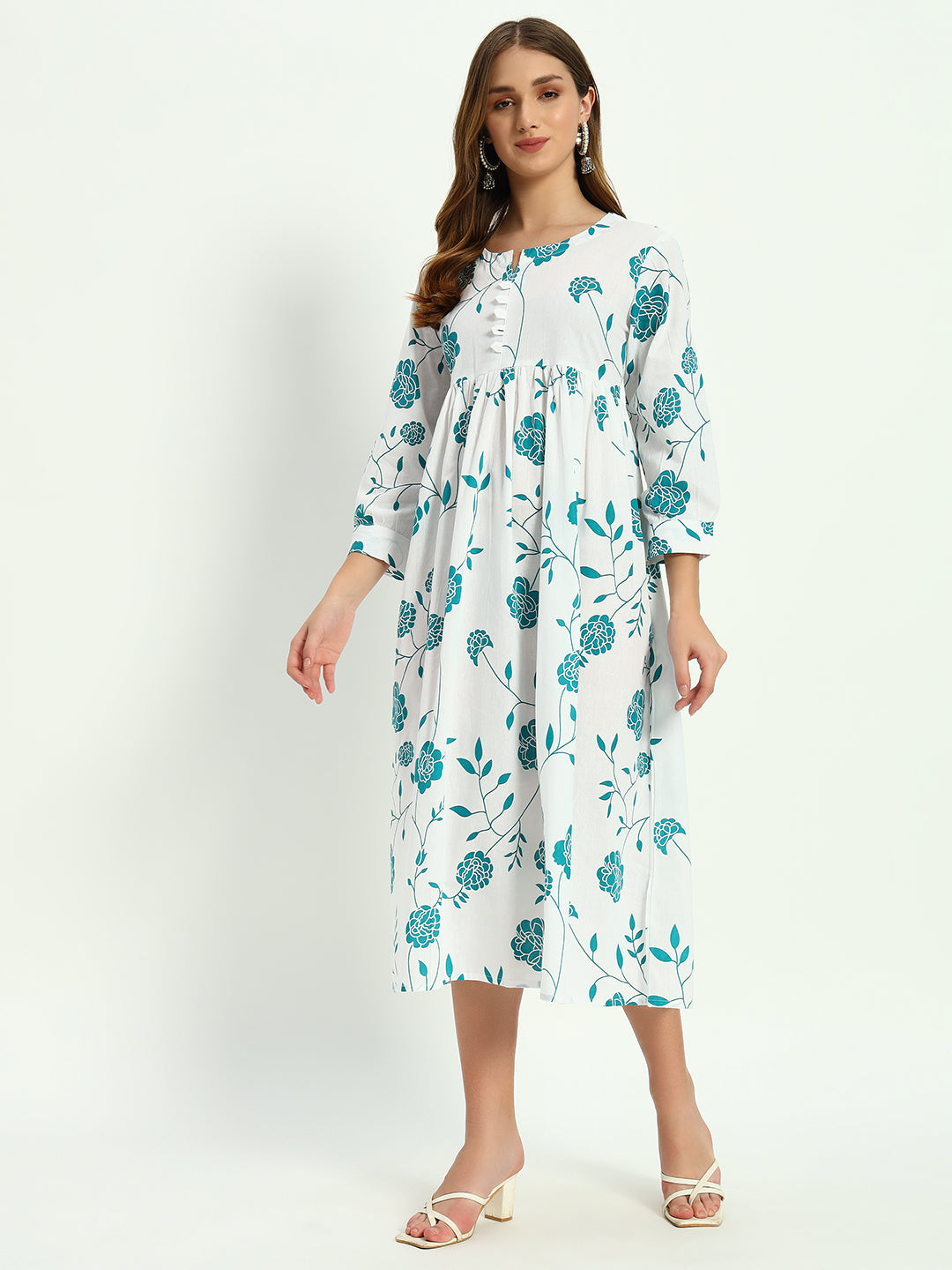 Ethnic Motifs Floral Printed Tiered Fit & Flare Ethnic Dress