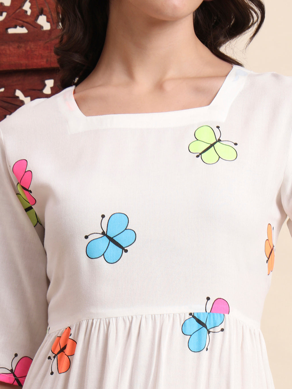 Ethnic Motifs Butterfly Printed Tiered Fit & Flare Ethnic Dress