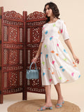 Ethnic Motifs Butterfly Printed Tiered Fit & Flare Ethnic Dress