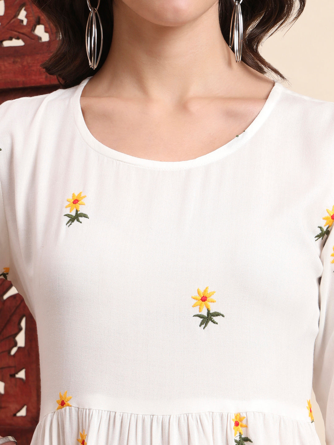 Ethnic Motifs Embroidery Tiered Fit & Flare Ethnic Dress