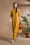 Mustered Solid cotton Katha fabric A-Line Kurta Pant Set