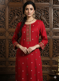 Maroon Floral Printed Rayon Straight Calf Length Kurta