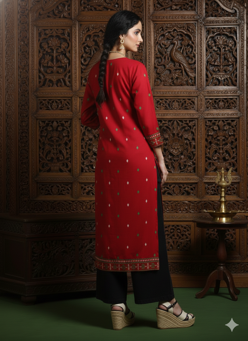 Maroon Floral Printed Rayon Straight Calf Length Kurta